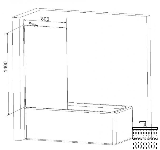 Душова шторка для ванни, прозоре скло 80х140 см AM.PM WU90BS-080-140CT Gem