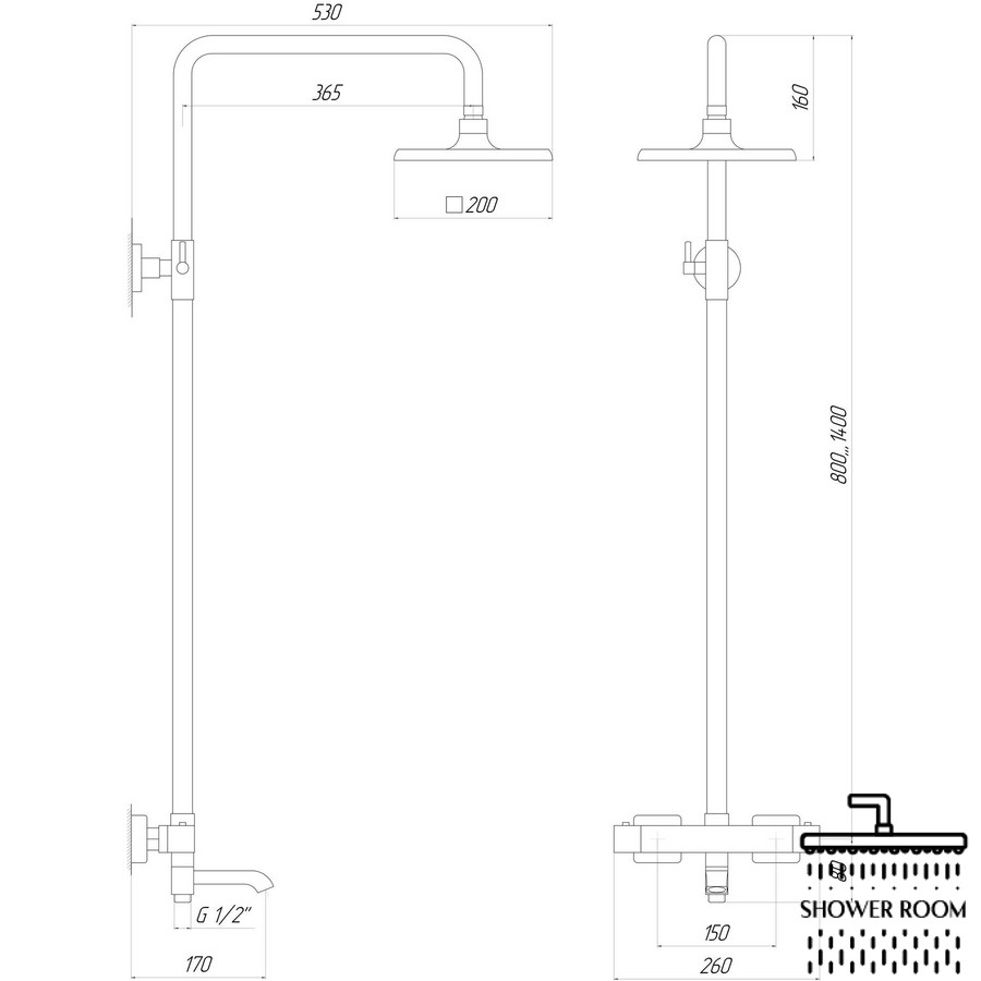 Душова система для ванни з термостатом Globus Lux Termostatic Q GLM-0041T-BB, чорна