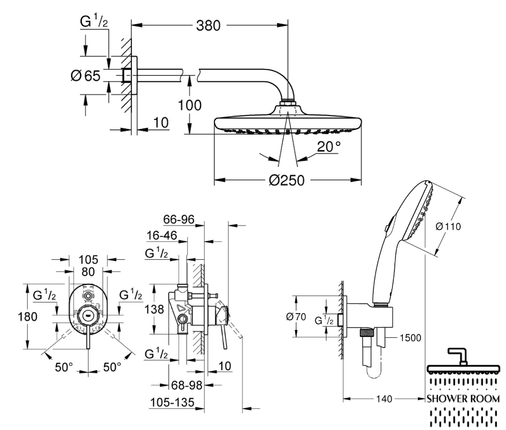 Душова система прихованого монтажа Grohe BauClassic 26668000_29047000_32963000_26406003