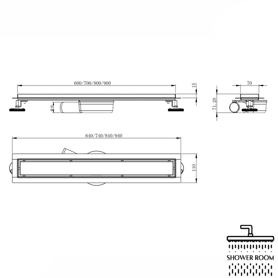 Трап лінійний VOLLE MASTER LINEA Capri 700мм 9046.210214, комбінований з перфорованою решіткою, cepillado cromo