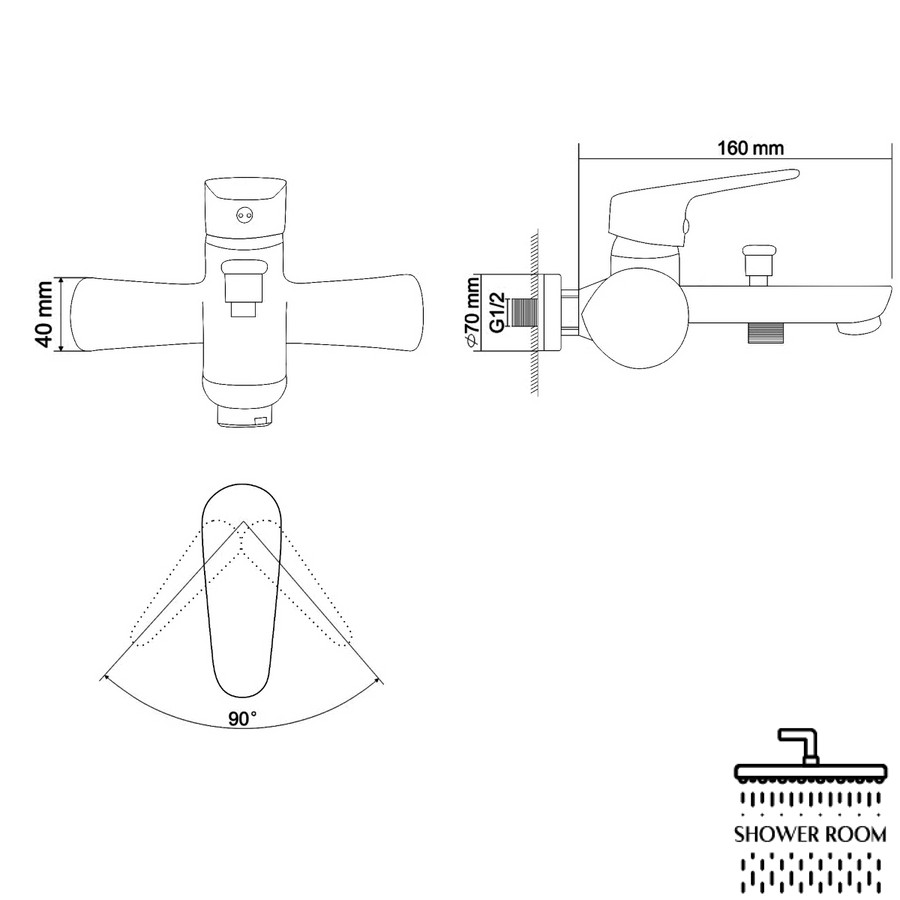 Змішувач для ванни одноважільний, RJ BUTTERFLY RBZ074-3, хром 35 мм