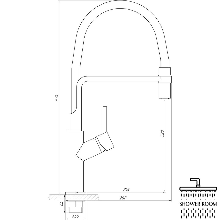 Змішувач для кухні з гнучким виливом Globus Lux DENVER Flex GDF-32-11-01, графіт