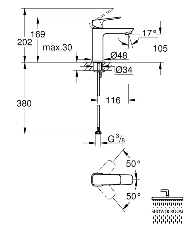 Смеситель для раковины Grohe Cubeo однорычажный M-размера (1017550000)