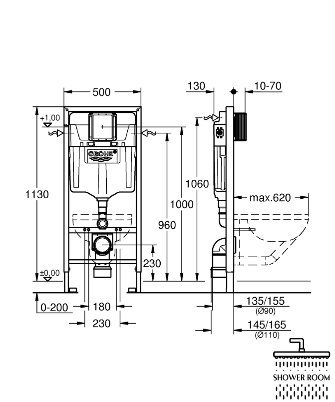 Комплект инсталляции 3в1 для унитаза Grohe Rapid SL (кнопка Arena Cosmopolitan S) (39504000)