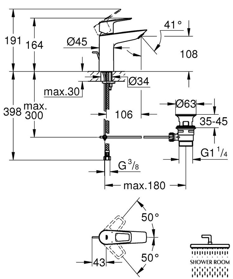 Змішувач для умивальника Grohe BauLoop New з донним клапаном M-Size (23762001)