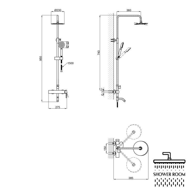 Душова система для ванни, Lidz Aria 06P-BES, прямий вилив Black (k35), LD035AR43370 чорна