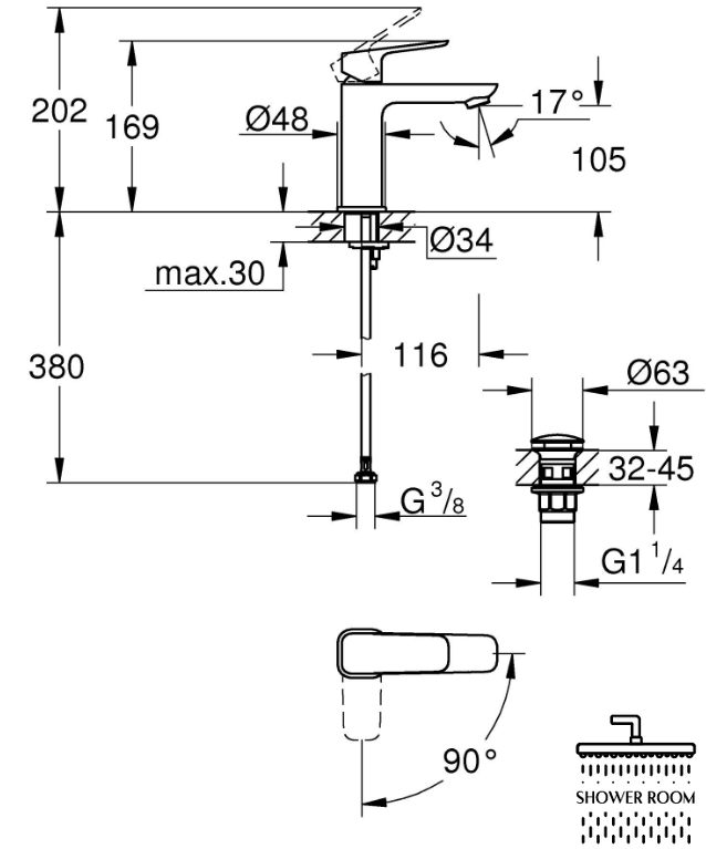 Змішувач для раковини Grohe Cubeo M-розміру (1017570000)