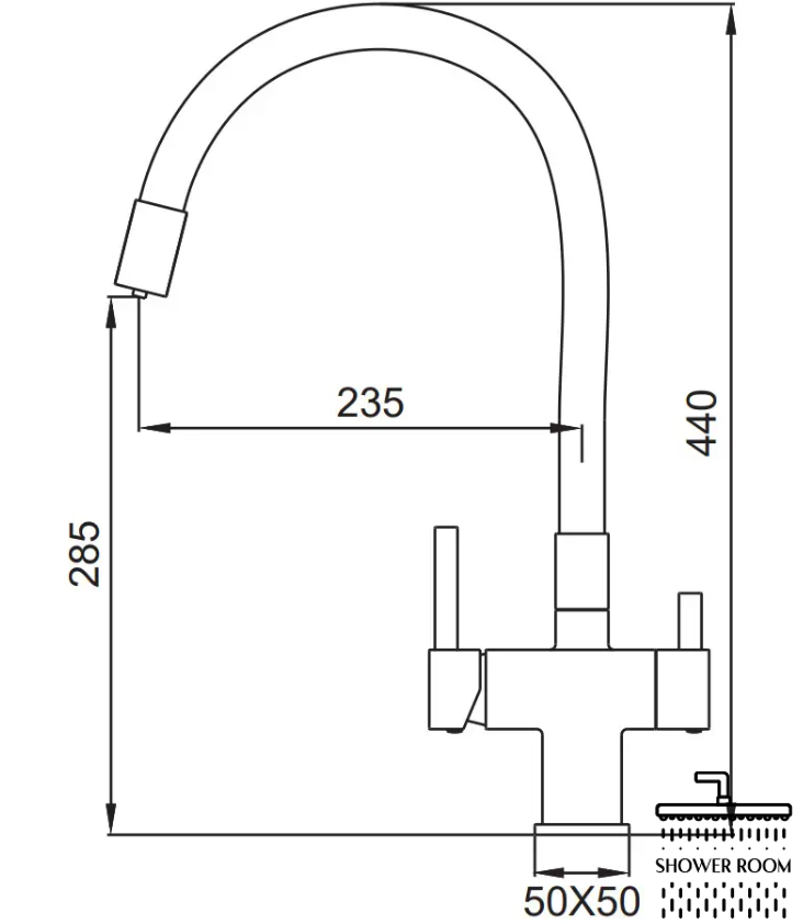 Змішувач для кухні KOER KB-72023-05 із краном для фільтрованої води KR5009 латунь, чорний