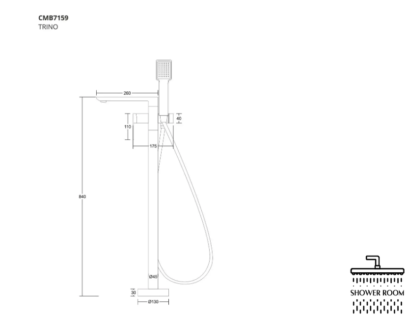 Смеситель напольный для ванны Corsan CMB7159BL TRINO BLACK MATT, черный