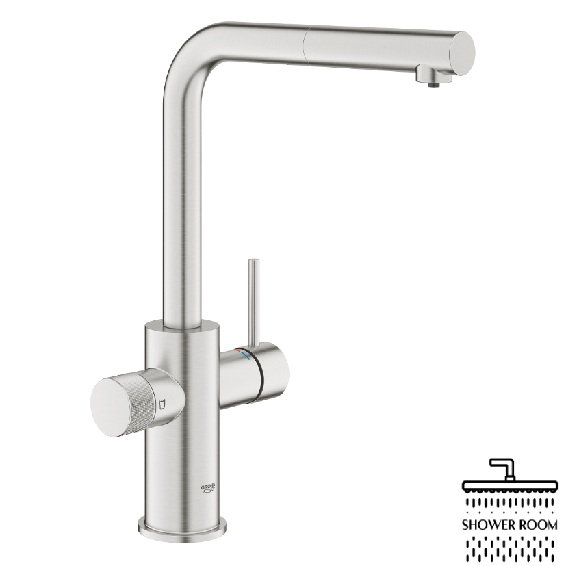 Смеситель для кухни Grohe Blue Pure Minta для фильтра с выдвижным изливом (30601DC0), суперсталь.