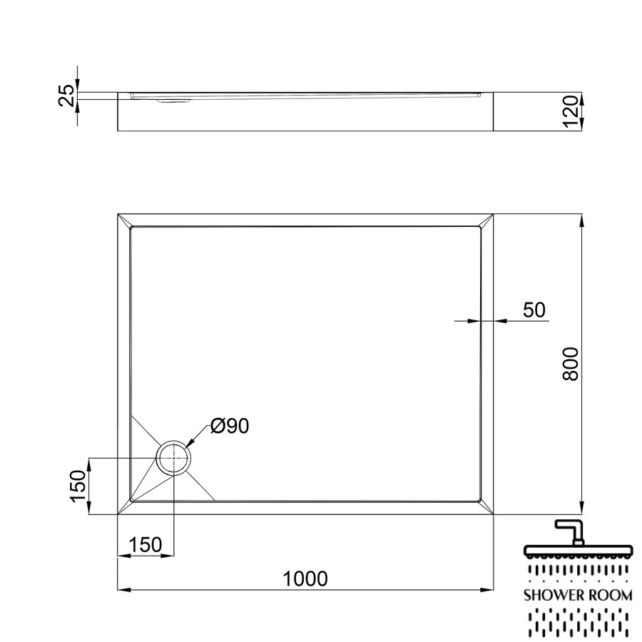 Душовий піддон Qtap Tern 301812C 100x80x12 см + сифон