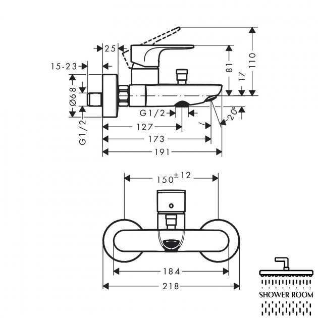 Змішувач для ванни, HANSGROHE REBRIS S 72440670, чорний матовий