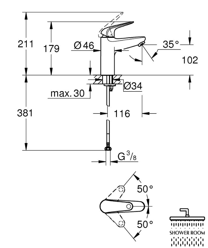 Змішувач для раковини одноважільний Grohe Euroeco M-Size (24266001)