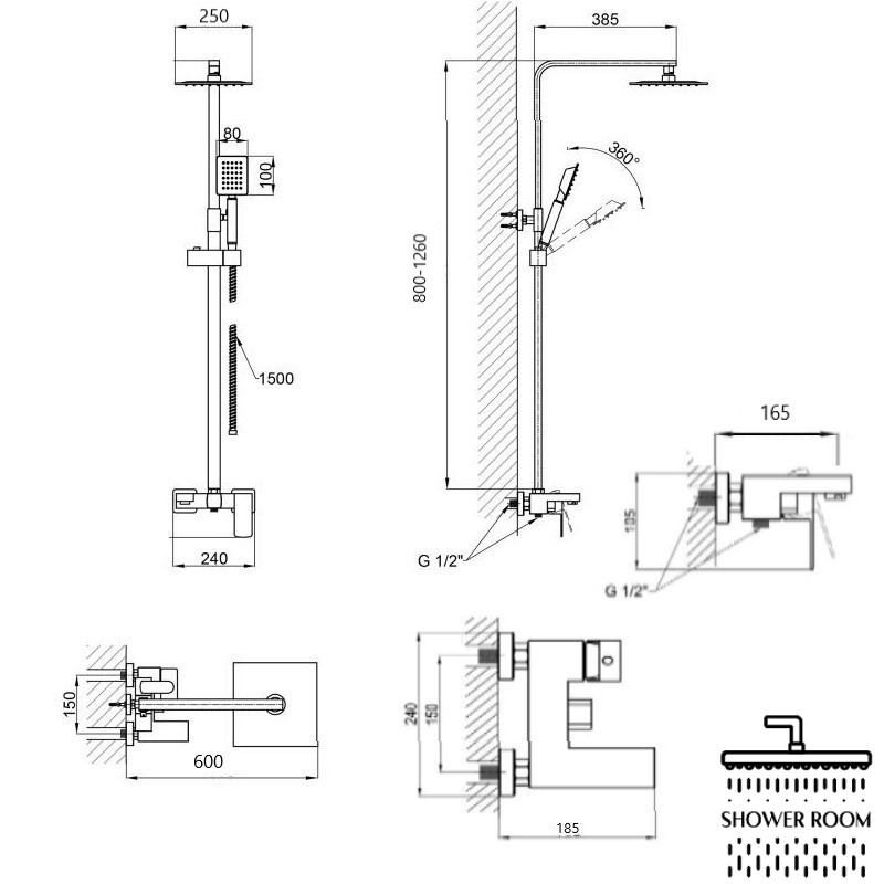 Душова система для ванної, Lidz Kubis 06D-SES із змішувачем на умивальник