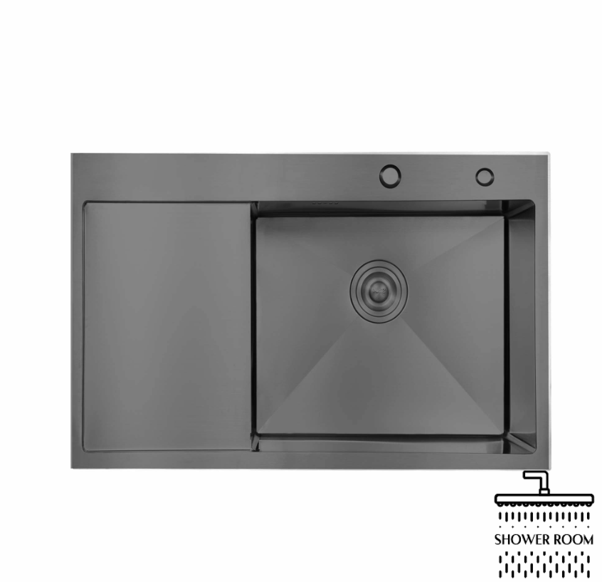 Мийка для кухні Lidz інтегрована Handmade H6350BL крило ліворуч (LDH6350BRUL45589) Brushed Black PVD 3,0/1,0 мм