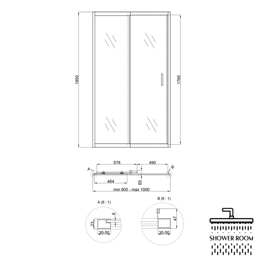 Душові двері в нішу Qtap Taurus CRM209-1.C6 90-100x185 см, скло Clear 6 мм, покриття CalcLess