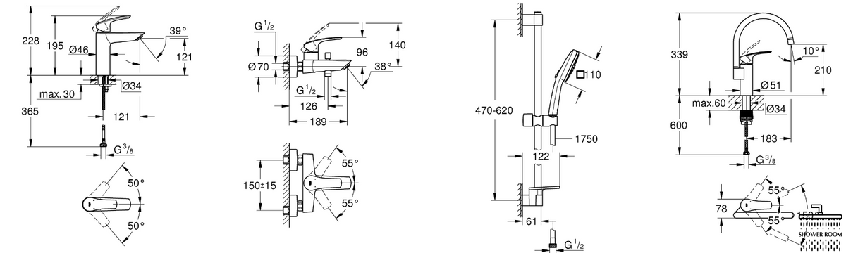 Набір змішувачів для ванни і кухні Grohe Eurosmart Tempesta 110 Cube (UA123248M3)