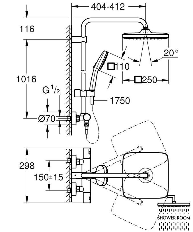 Душевая система термостатическая Grohe QuickFix Vitalio Comfort System 250 Cube 266962431