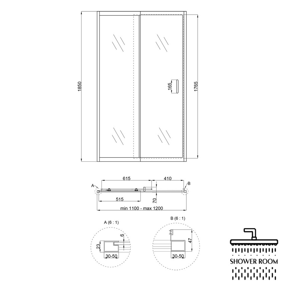 Душові двері в нішу Qtap Taurus CRM201-11.C6 110-120x185 см, скло Clear 6 мм, покриття CalcLess