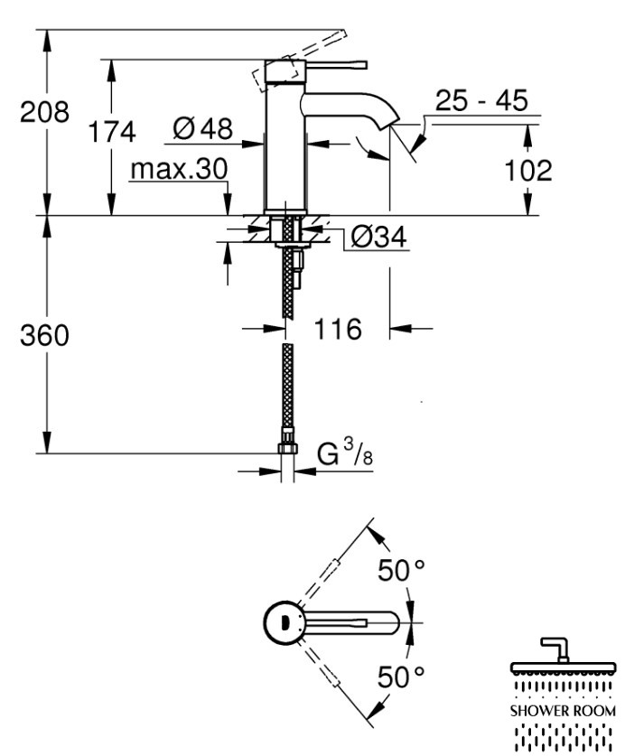 Смеситель для умывальника Grohe Essence New S-Size, черный (24172KF1)