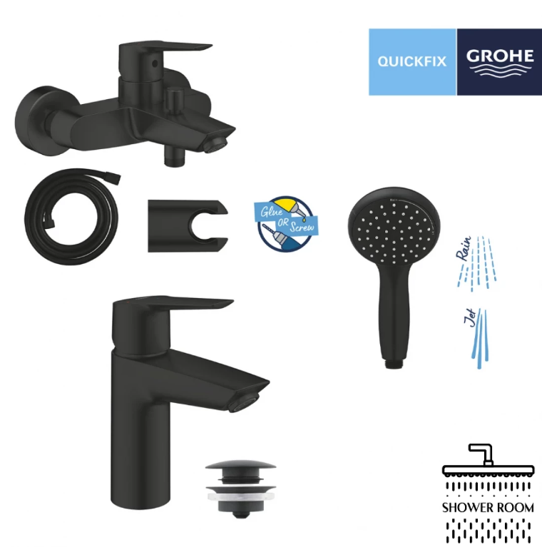 Набір змішувачів 3 в 1 для ванної кімнати Grohe QuickFix Start Black UA303301SQ