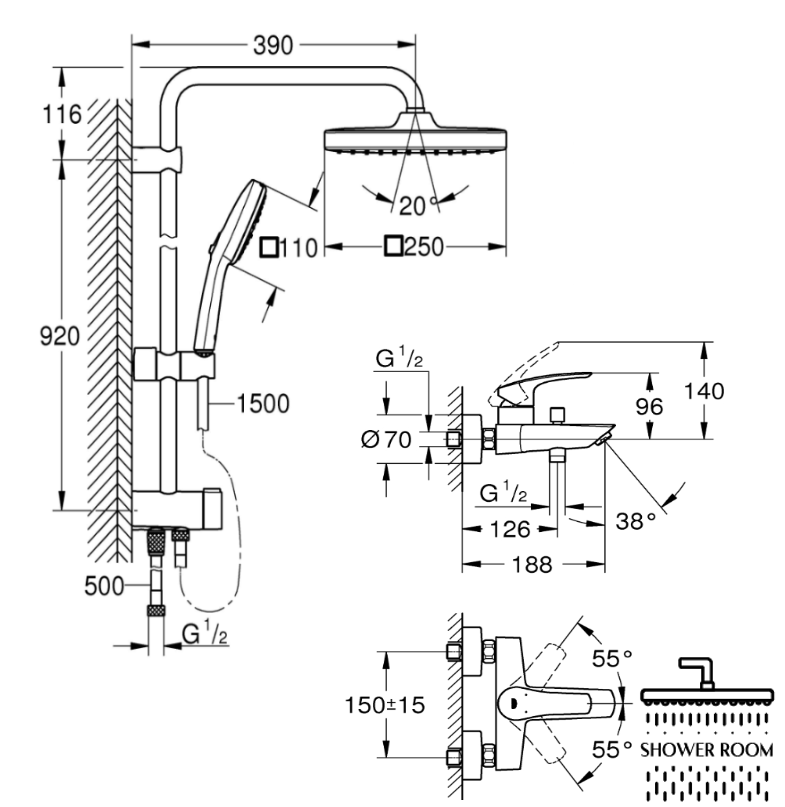 Душова система Grohe Tempesta System 250 Cube із Eurosmart New 26633303