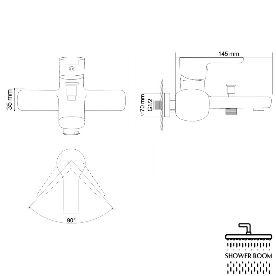 Змішувач для ванни одноважільний, RJ DUCT RBZ079-3, хром 35 мм