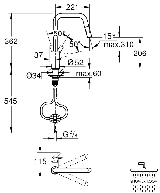 Одноважільний змішувач для кухонної мийки Grohe QuickFix Start (306312430) з висувною лійкою, чорний