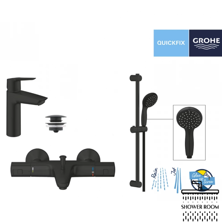 Набір змішувачів 3 в 1 для ванної кімнати Grohe QuickFix Start Black UA303304TM