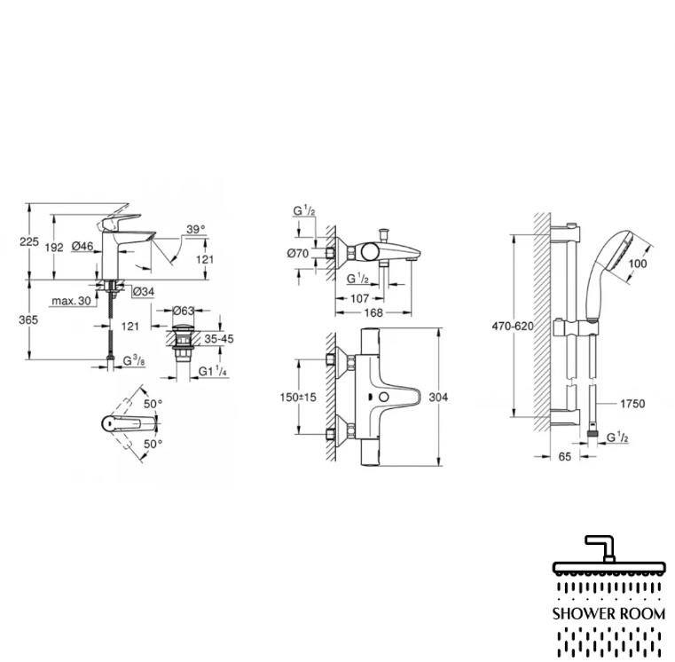 Набір змішувачів 3 в 1 для ванної кімнати Grohe QuickFix Start Black UA303304TM