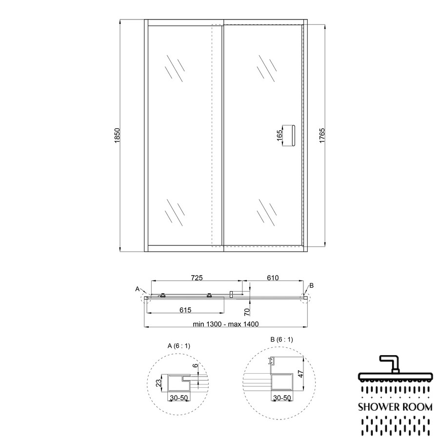 Душові двері в нішу Qtap Taurus CRM2013-14.C6 130-140x185 см, скло Clear 6 мм, покриття CalcLess