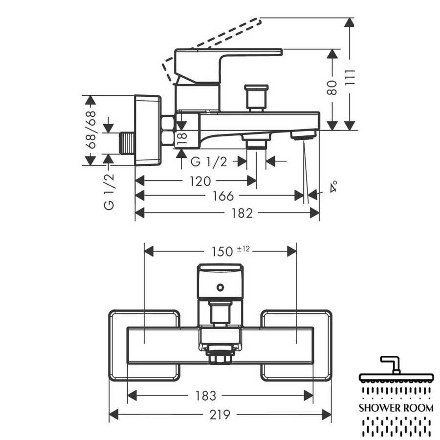 Змішувач для ванни, HANSGROHE VERNIS SHAPE 71450670, чорний матовий