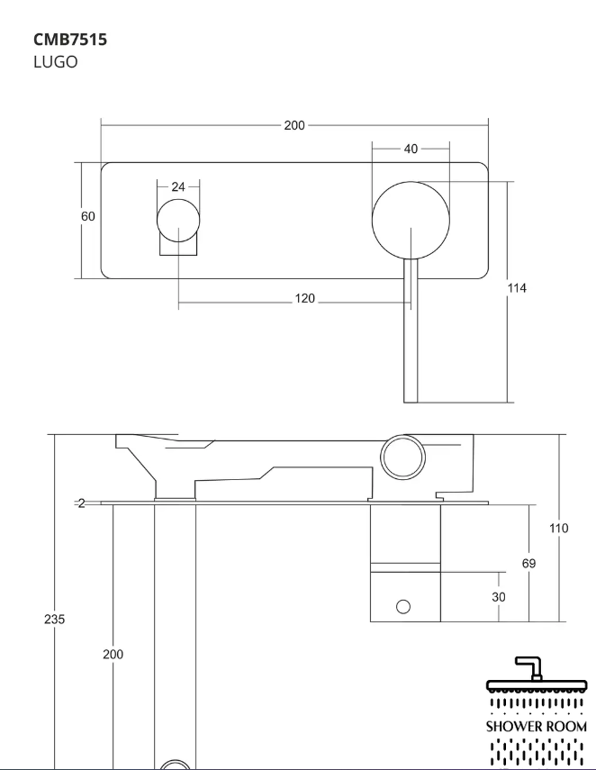 Смеситель для раковины умывальника скрытого монтажа Corsan LUGO CHROME, CMB7515CH