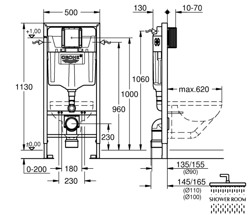 Інсталяція для унітазу Grohe Rapid SL із клавішею Skate Cosmopolitan (38772001+37131000)