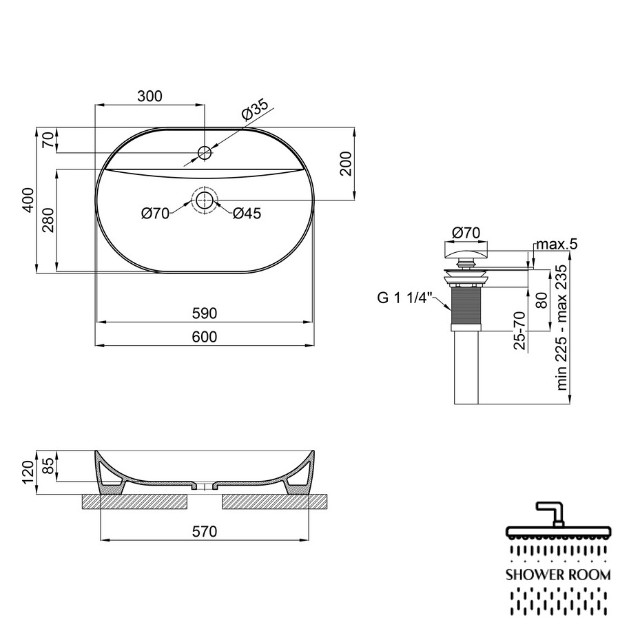 Раковина-чаша Qtap Scorpio 610x400x120 Matt black с донным клапаном QT142203MBMB