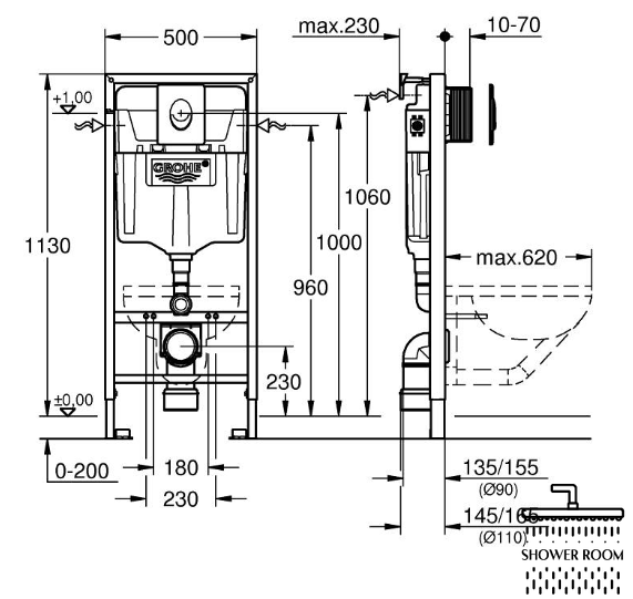 Інсталяція для унітазу Grohe Rapid SL 4в1 з клавішею Skate Air (38721001+37131000)