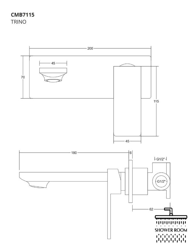 Змішувач для раковини (умивальника) прихованого монтажу Corsan TRINO BLACK MATT, CMB7115BL