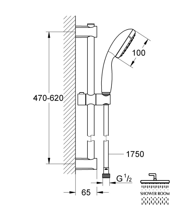 Термостат для душа Grohe Precision Start + Душевой гарнитур Vitalio Start 100 (UA303908T1), черный