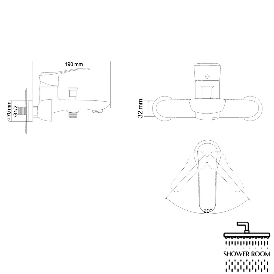 Змішувач для ванни одноважільний, RJ JET RBZ071-3 хром, 35 мм хром, 35 мм