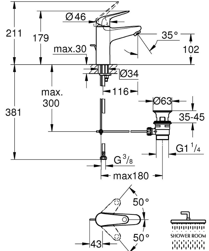 Набір змішувачів 3 в 1 для ванної кімнати Grohe M-Size Euroeco UA32724265RM