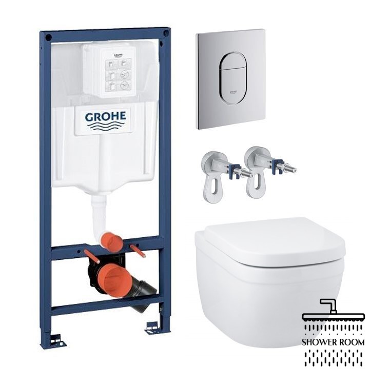 Комплект підвісного унітазу з інсталяцією Grohe Solido 4 в 1 (38528001+38844000+3855800M+39328000) з овальною кнопкою (39536000)