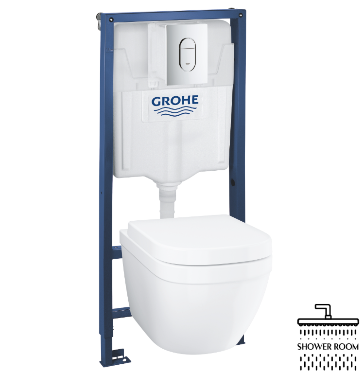 Комплект підвісного унітазу з інсталяцією Grohe Solido 4 в 1 (38528001+38844000+3855800M+39328000) з овальною кнопкою (39536000)