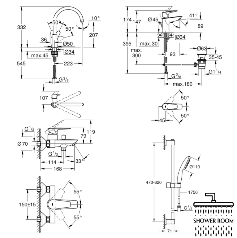 Комплект смесителей для ванной комнаты и кухни Grohe QuickFix Start Edge UA202501SK