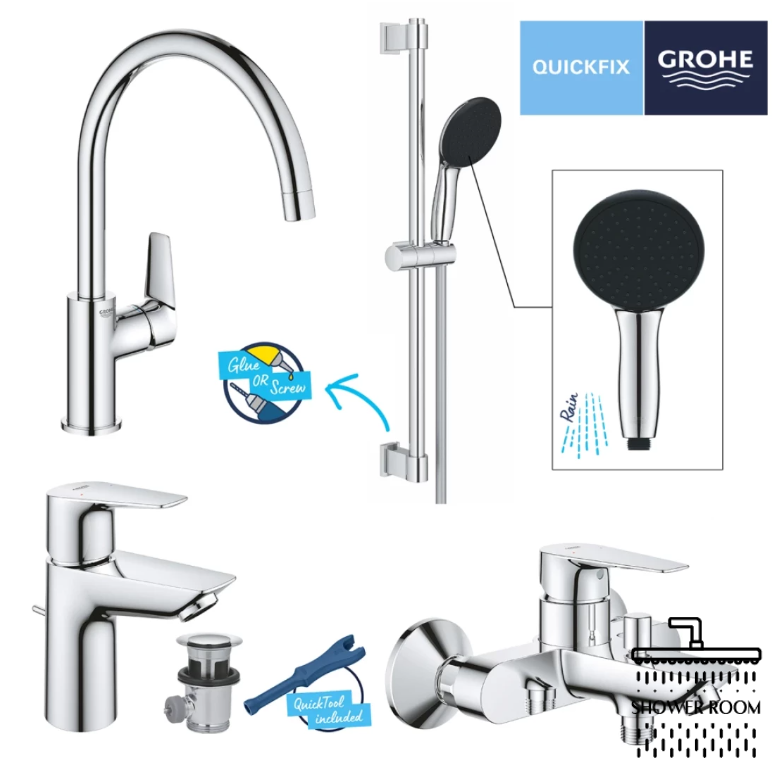 Комплект смесителей для ванной комнаты и кухни Grohe QuickFix Start Edge UA202501SK