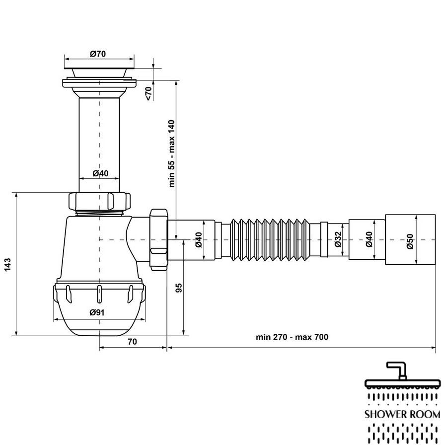 Сифон Waterstal А-40029 для мийки 1 1/2″ з гофрою