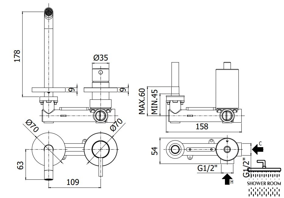 Cмеситель для умывальника Paffoni Light L178 мм, black matt LIG105NO70