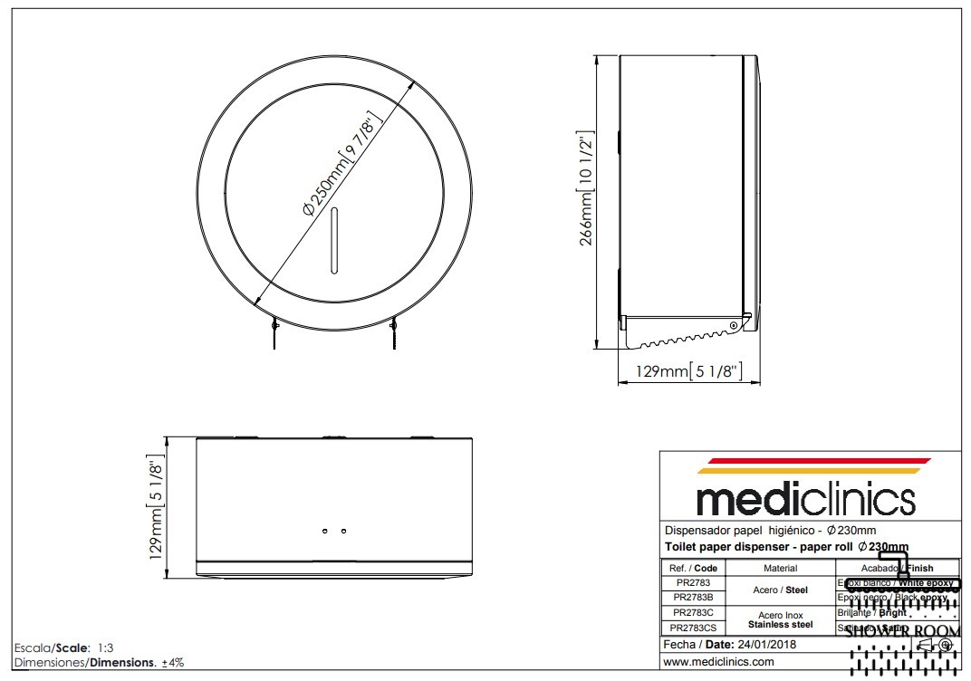 Тримач туалетного паперу Mediclinics Jumbo Industrial, сатиновий (PR2783CS)