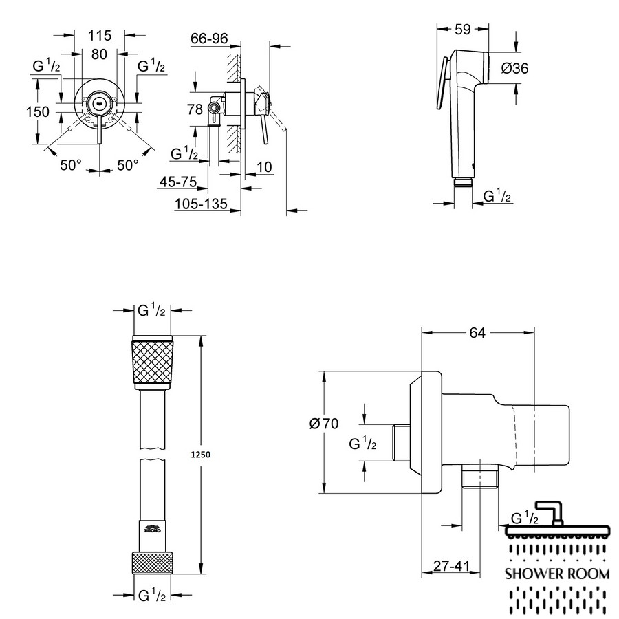 Набір для гігієнічного душу прихованого монтажу Grohe BauClassic UA202606QF