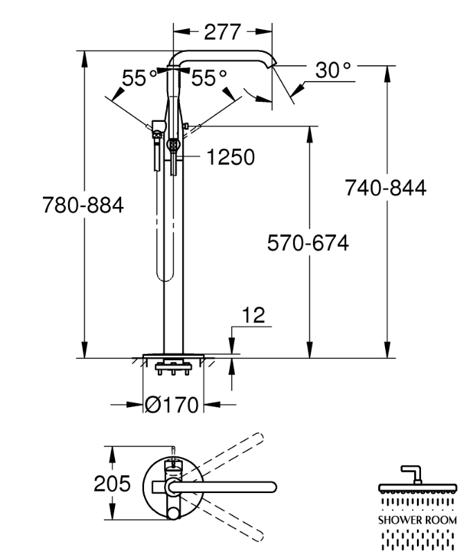 Змішувач для ванни Grohe Essence одноважільний, підлогового монтажу (25248GN1)