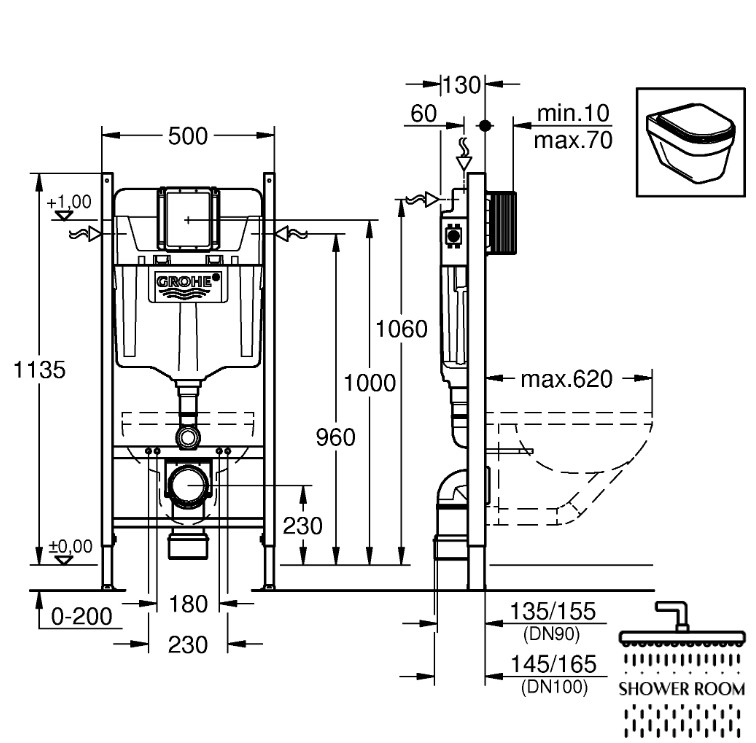 Система інсталяції для унітазу Grohe Rapid SL 3в1 + Клавіша змиву Grohe Skate Cosmopolitan (3884000G/38732KF0)